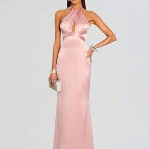 Retrofete Magnolia Dress in Primrose pink silk backless maxi formal gown